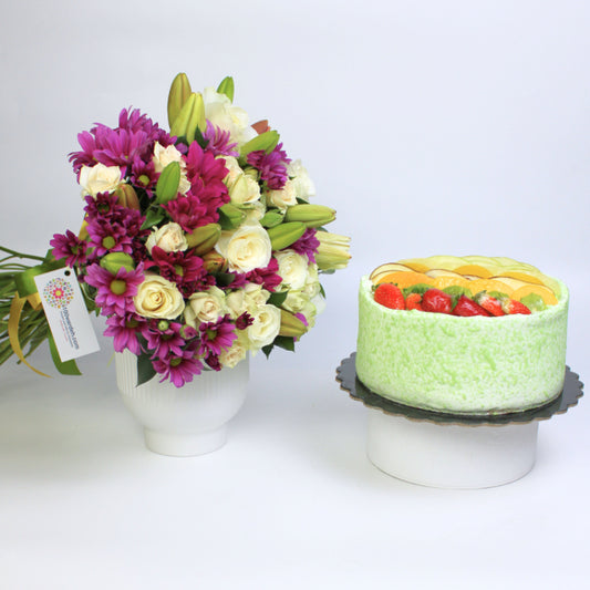 Fruit Cake + Flowers bundle (Cake shop)