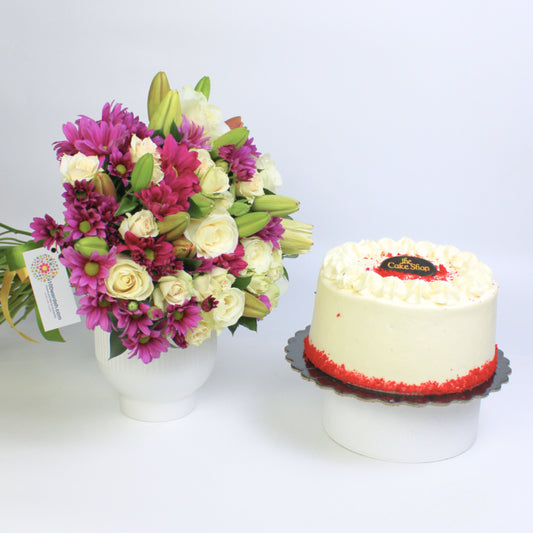 Red Velvet Cake + Flowers bundle (Cake shop)